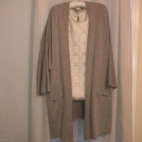 DONNI. S-L One Size Donni. Slouchy Ribbed Cardigan Sweater Duster - Picture 8 of 16